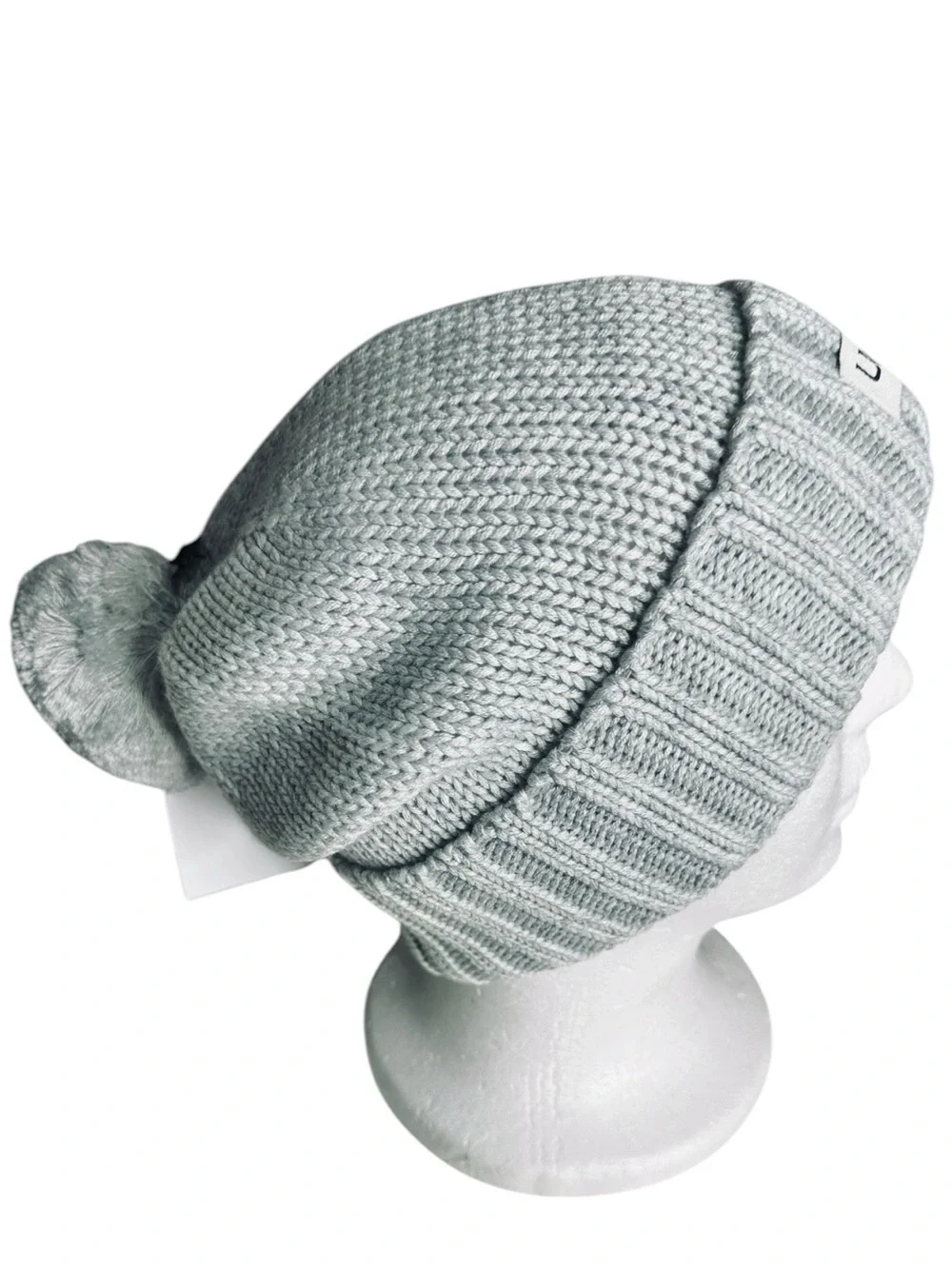 UGG Rib Cuff Hat Yarn Pom Knit Beanie Heather Gray Wool Blend One Size NWT